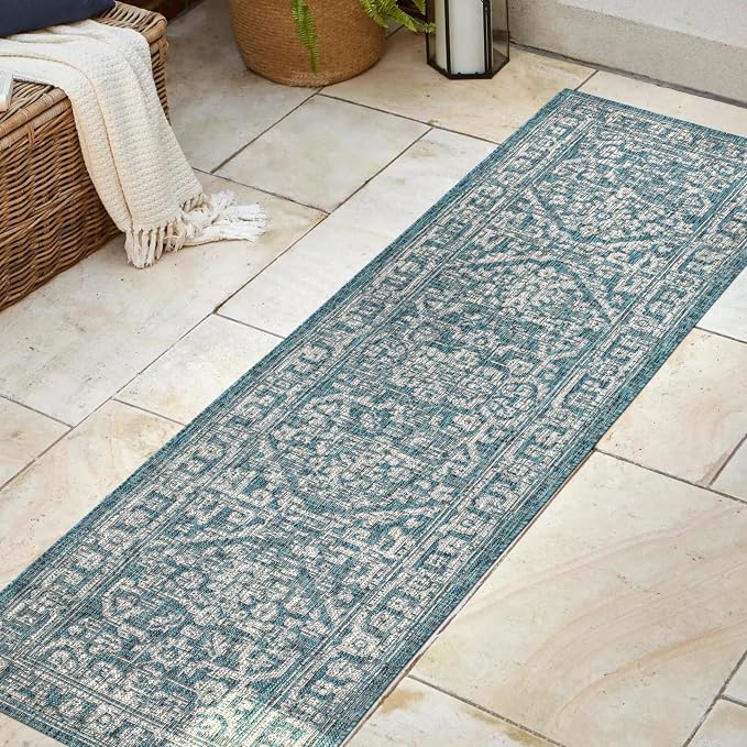 JONATHAN Y Boho Medallion Indoor Outdoor Runner Rug 2X8 Teal/Gray, Malta - Image 3