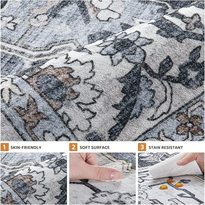 10x14 Area Rugs Living Room: Washable Vintage Rug Large Non-Slip Stain - Image 8
