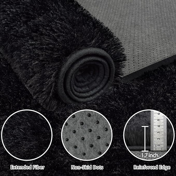 5x7 Area Rug for Living Room:Ultra Soft Fluffy Shag Black Rugs, Large Fuzzy - Image 7