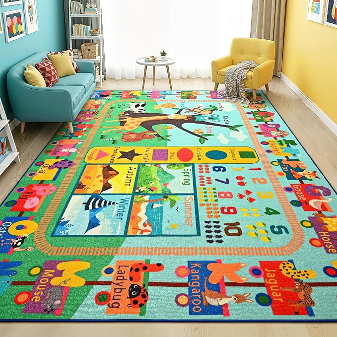 Maxsoft Kids Rug for Playroom, Educational 6x9 Play Mat for Classroom, Washable by Maxsoft