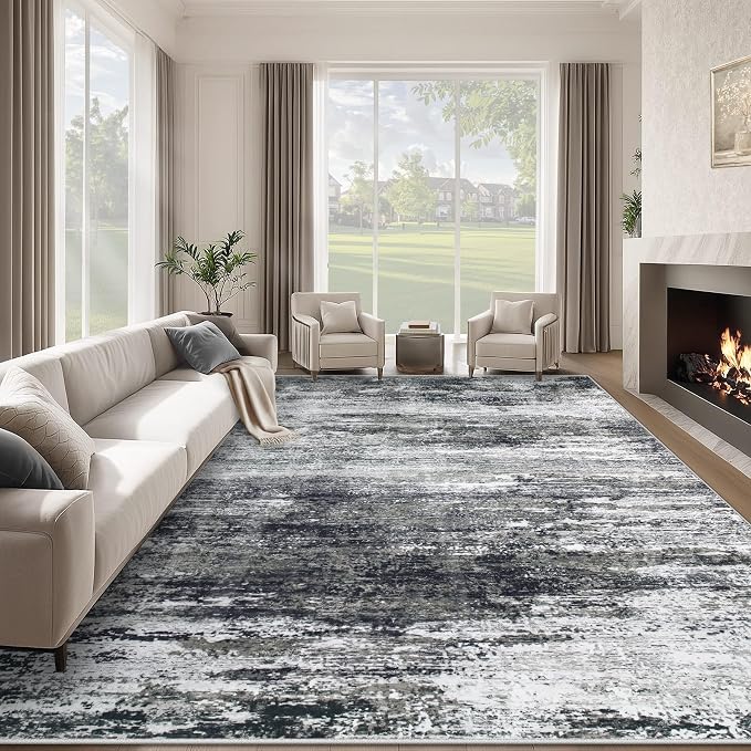 Washable Rug 9x12 Area Rugs for Living Room: Large Neutral Soft Rug Abstract by LOSBULAKE