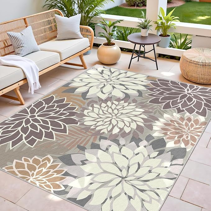 4x6 Washable Rug for Living Room Tropical Botanical Modern Floral Chenille Area - Image 3