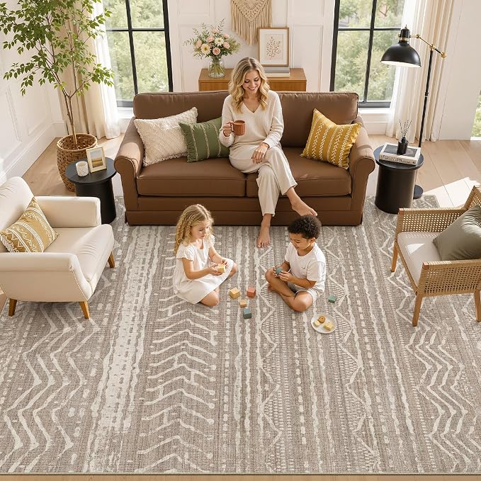 6x8 Area Rugs Living Room: Washable Boho Large Neutral Soft Rug Farmhouse Stain - Image 8