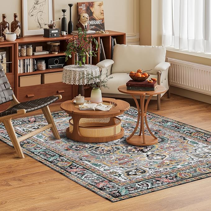 Washable Area Rug 9' x 12' Vintage Traditional Persian Mat - Image 2