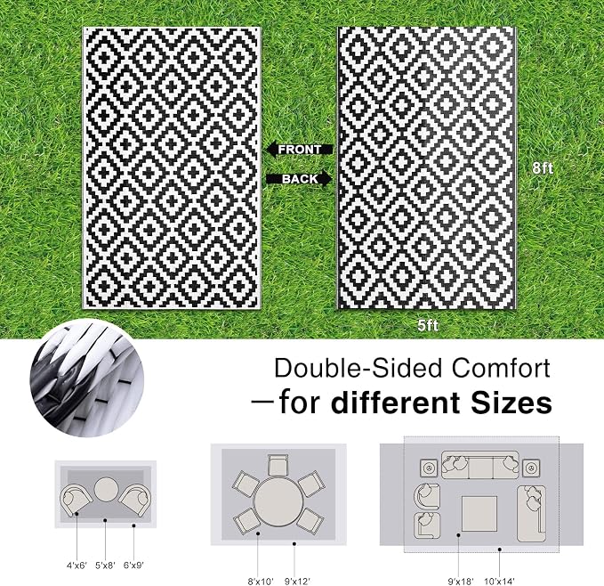 OLANLY Waterproof Outdoor Rug 5x8 ft, Outdoor Plastic Straw Rug - Image 2