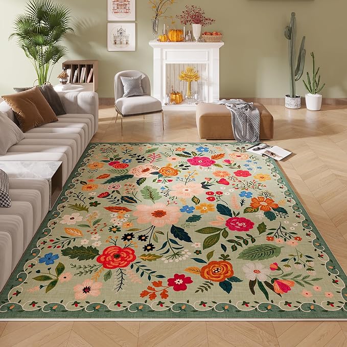 Rugcomf Area Rugs 9x12 Living Room Clearance Washable Boho Rug Non Slip Floral - Image 8