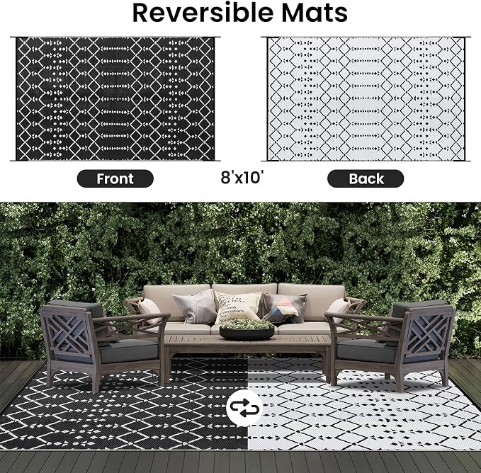 Smiry Outdoor Rug 8x10 ft, Waterproof Reversible Plastic Straw Rugs, Boho - Image 3