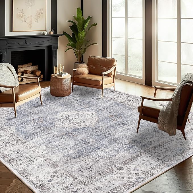 CHAMPLANT Washable Area Rug 9'x12' Retro Boho Design Non-Shedding Easy Care by CHAMPLANT