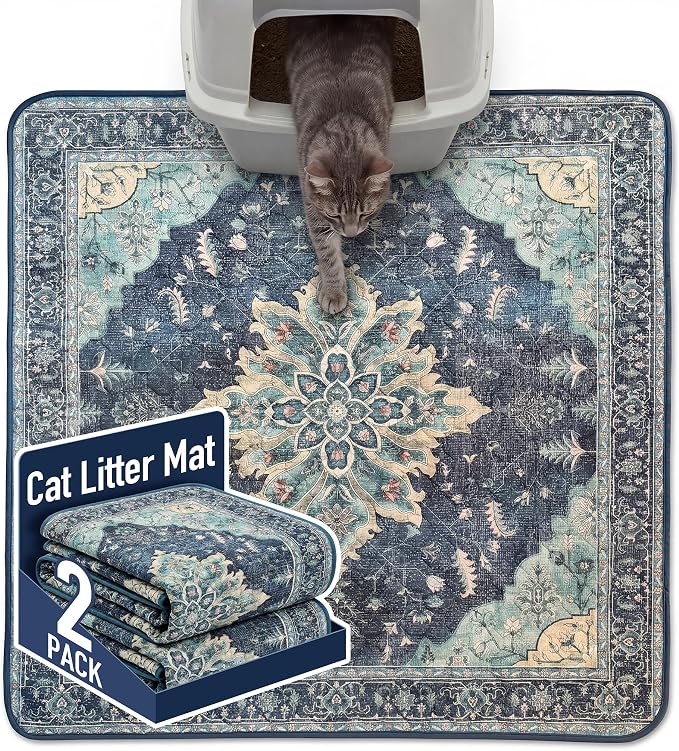 Hompet Cat Litter Mat 2 Pack, 36x36 Large Machine Washable Trapping Mats by Hompet