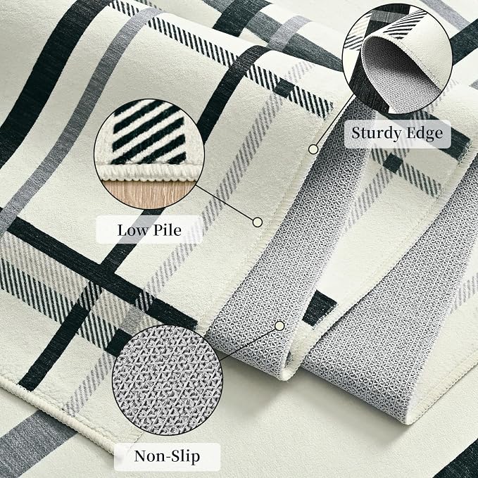 Terrug Plaid Area Rug for Bedroom, Soft Low Pile Stain Resistance Abstract - Image 6