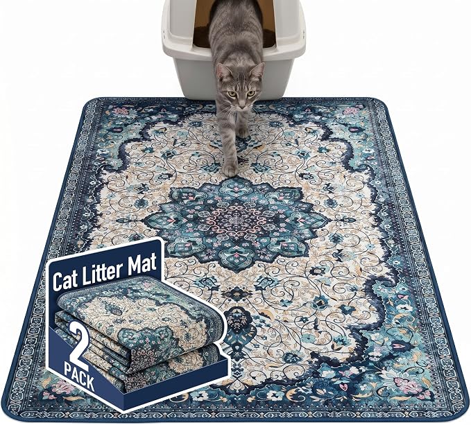 Hompet Cat Litter Mat 2 Pack, 48x72 Large Machine Washable Trapping Mats by Hompet