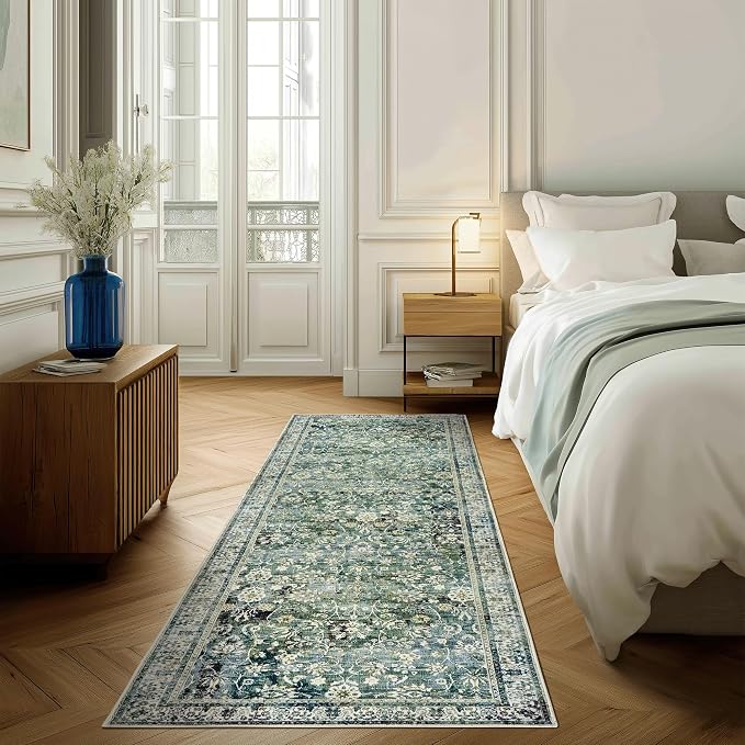 Green Washable Bathroom Hallway Runner Rug - Image 8