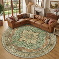 RELEANY Area Rugs Round 10ft Washable Non-Slip, Floral Vintage Distress by RELEANY