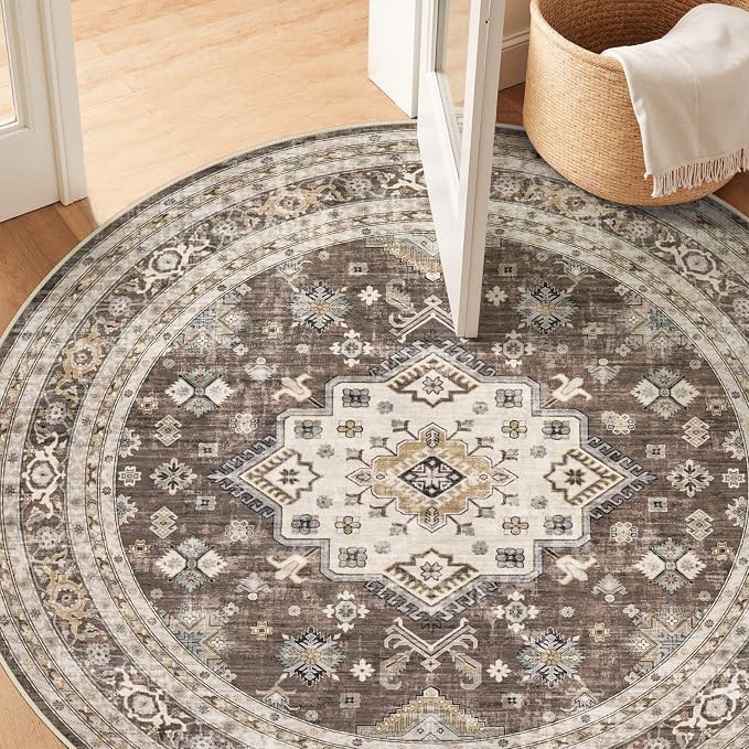 6ft Round Vintage Living Room Area Rug - Image 5