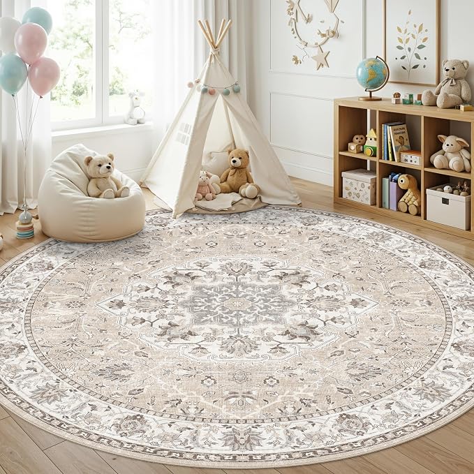 Washable 8ft Round Area Rug by HYHAOYUNLAI