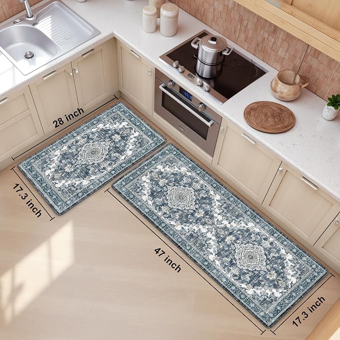 Boho Kitchen Mats for Floor 2 Piece Set Anti Fatigue Cushioned PVC Kitchen Rugs - Image 2
