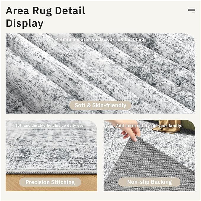 Soalmost 9x9 Grey Round Rug 9ft Living Room Circle Rug Vintage Round Area Rug - Image 5