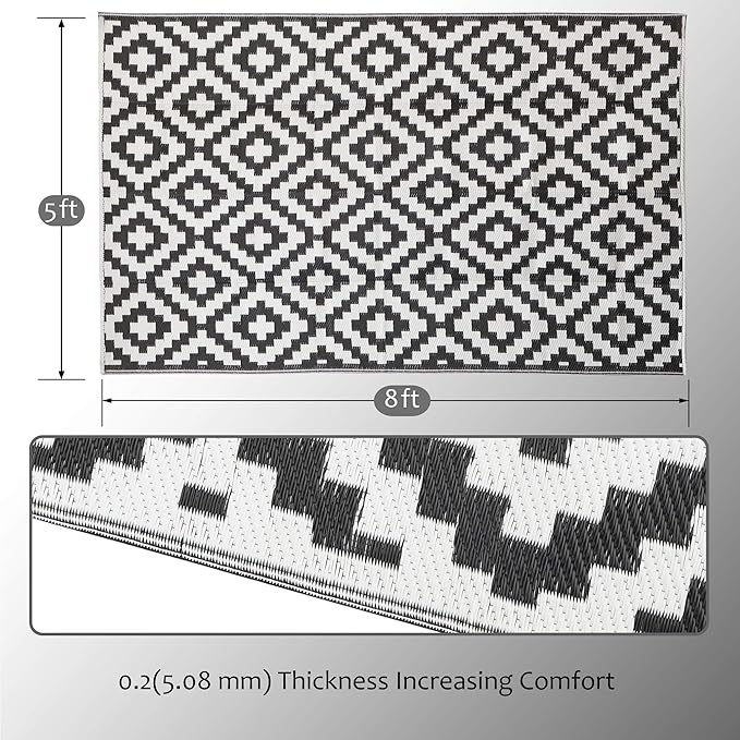 SAND MINE Waterproof Outdoor Rug 5x8 ft, Plastic Reversible Rug, Modern Area Rug - Image 2