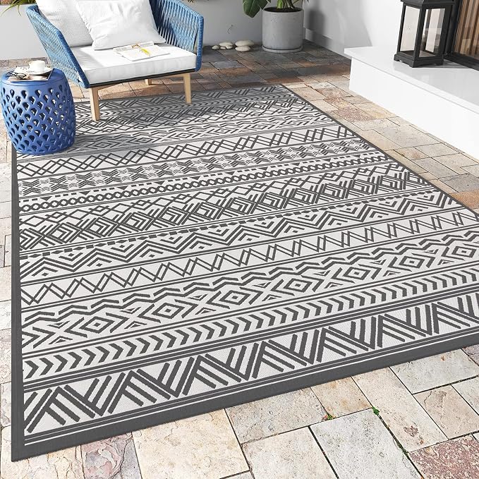 Outdoor Rug Carpet 6x9 ft, Flatweave Textured Outdoor Patio Rug Non Slip Indoor by MontVoo