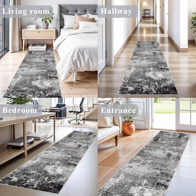 2x8 Washable Hallway Runner Rug – Non-Slip Modern Abstract Neutral Low-Pile - Image 4
