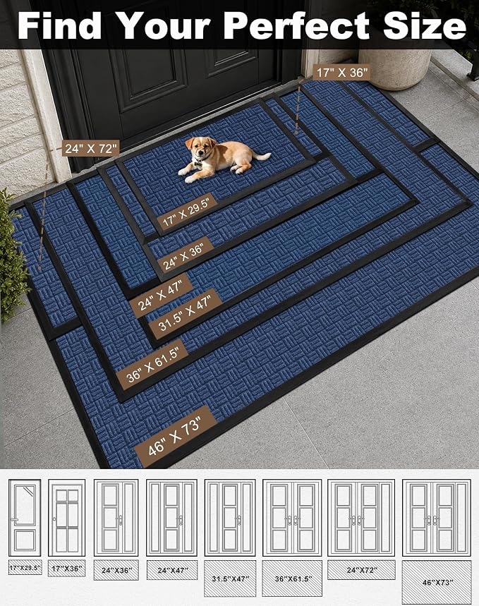 Mibao Front Door Mat Outdoor Entrance, Waterproof Dirt Trapper Doormat - Image 3