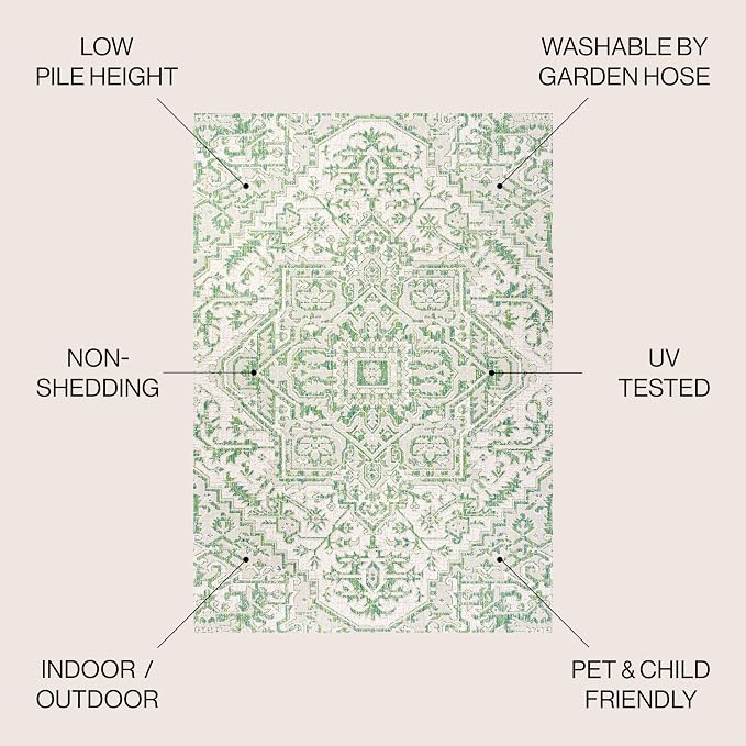 JONATHAN Y Boho Medallion Indoor Outdoor Area Rug 8X10 Green/Cream, Estrella - Image 3