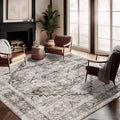 CHAMPLANT Washable Area Rug 9'x12' Deep Khaki Retro Flowers Boho Design by CHAMPLANT