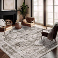 CHAMPLANT Washable Area Rug 10'x14' Deep Khaki Retro Flowers Boho Design by CHAMPLANT