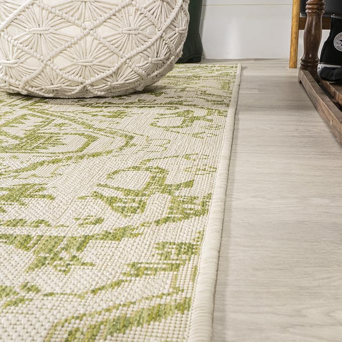 JONATHAN Y Boho Medallion Indoor Outdoor Round Area Rug 5 Ft Cream/Green - Image 4