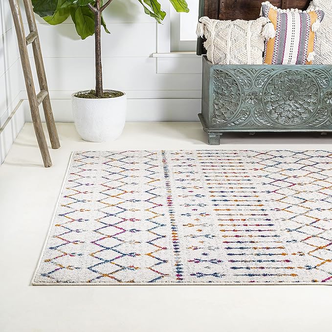 JONATHAN Y Boho Vintage Diamond Cream/Multi Indoor Area Rug 5X8 ft, Moroccan - Image 3