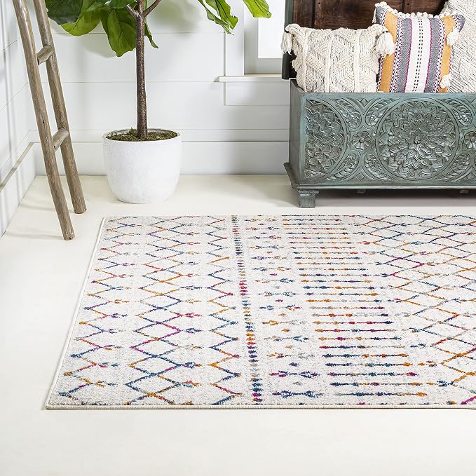 JONATHAN Y Boho Vintage Diamond Cream/Multi Indoor Area Rug 3X5 ft, Moroccan - Image 3