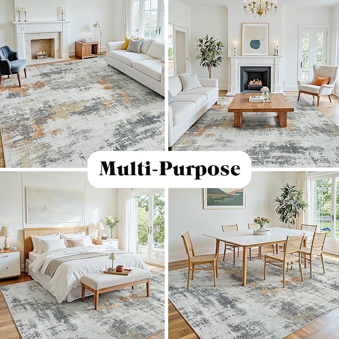 4x6 Area Rugs for Living Room Washable: Abstract Soft Thin Low Pile Grey Rug - Image 8