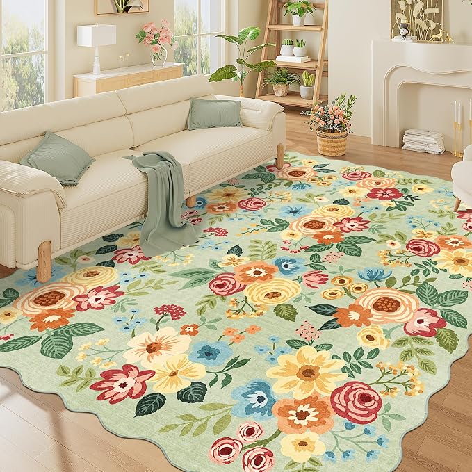 DUKINO 8x10 Area Rug, Floral Washable Rugs by DUKINO