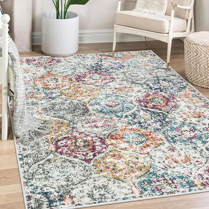 Lahome Moroccan Trellis Washable Small Area Rug, 3x5 Black Rug by Lahome