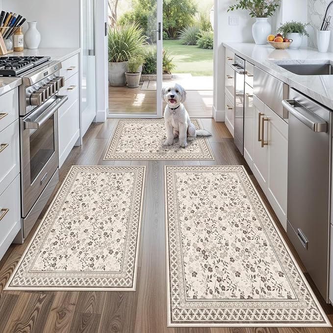 3-Piece Kitchen Rugs Set for Floor, Washable Non-Slip Farmhouse Kitchen Mats by BYYVOORugsforYourHome