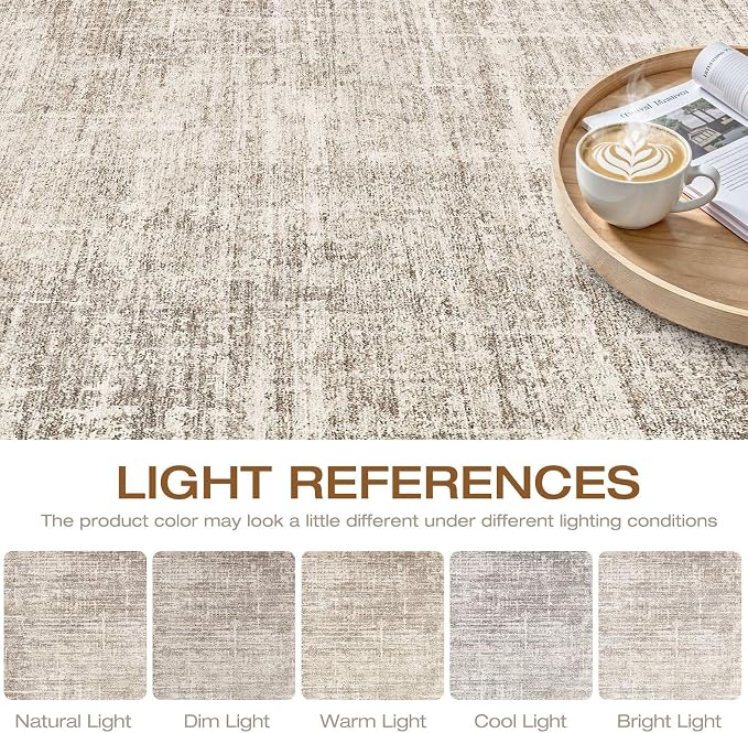 8x10 Area Rugs Living Room: Washable Large Neutral Brown Rug Abstract Soft - Image 9