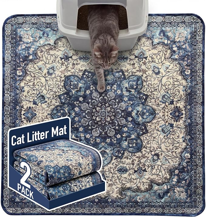 Hompet Cat Litter Mat 2 Pack, 36x36 Large Machine Washable Trapping Mats by Hompet