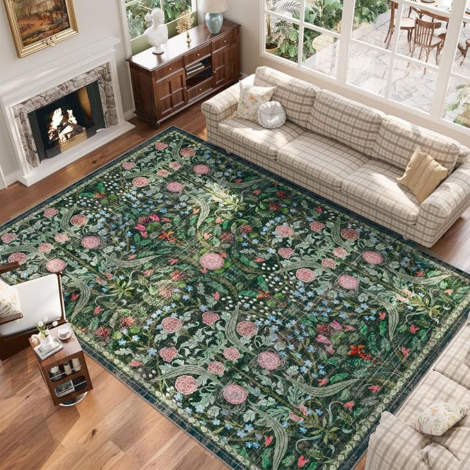 AMTOVO 8x10 Washable Area Rugs for Living Room, Non-Slip Large Soft Boho Floral - Image 2