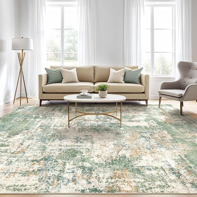 LOONGRUG 5x7 Area Rugs Living Room: Washable Large Abstract Soft Green Rug - Image 5