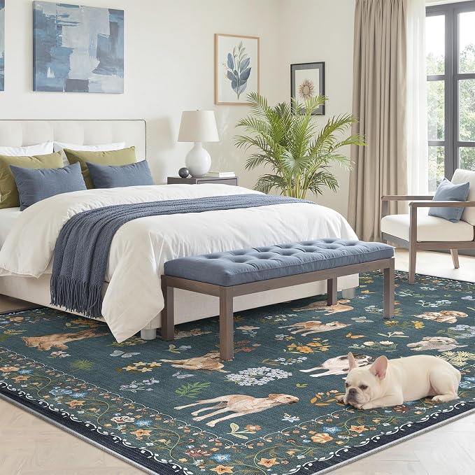 Soalmost Dog 5x7 Area Rugs for Living Room, Machine Washable Animal Floral - Image 4
