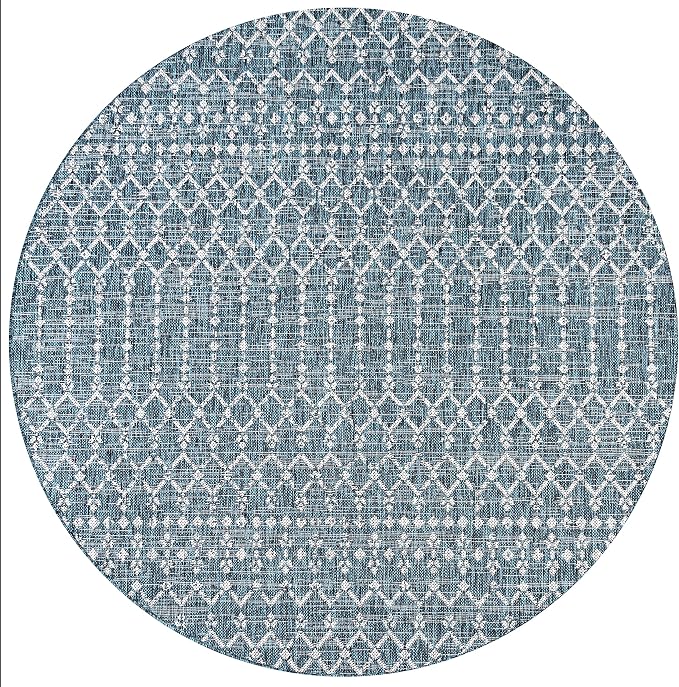 JONATHAN Y Moroccan Geometric Indoor Outdoor Round Area Rug 9 Ft Teal/Gray - Image 9