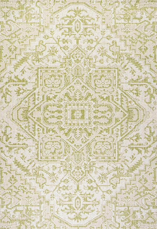 JONATHAN Y Boho Medallion Indoor Outdoor Area Rug 9X12 Cream/Green, Estrella - Image 9
