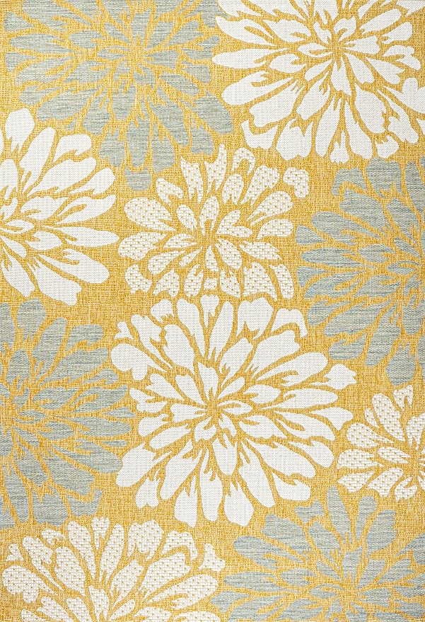 JONATHAN Y Floral Textured Weave Indoor Outdoor Area Rug 9X12 Yellow/Cream - Image 8