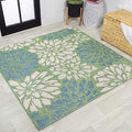 JONATHAN Y Floral Textured Weave Indoor Outdoor Square Area Rug 4X4 Cream/Green by JONATHANY