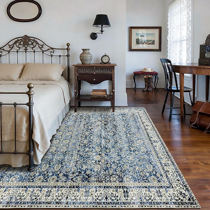 Blue Area Rug for Living Room 8x10 Washable Vintage Farmhouse Big Large Boho - Image 5