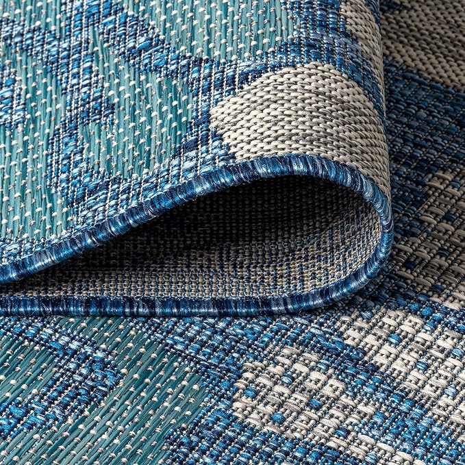 JONATHAN Y Floral Textured Weave Indoor Outdoor Runner Rug 2X14 Navy/Aqua - Image 5