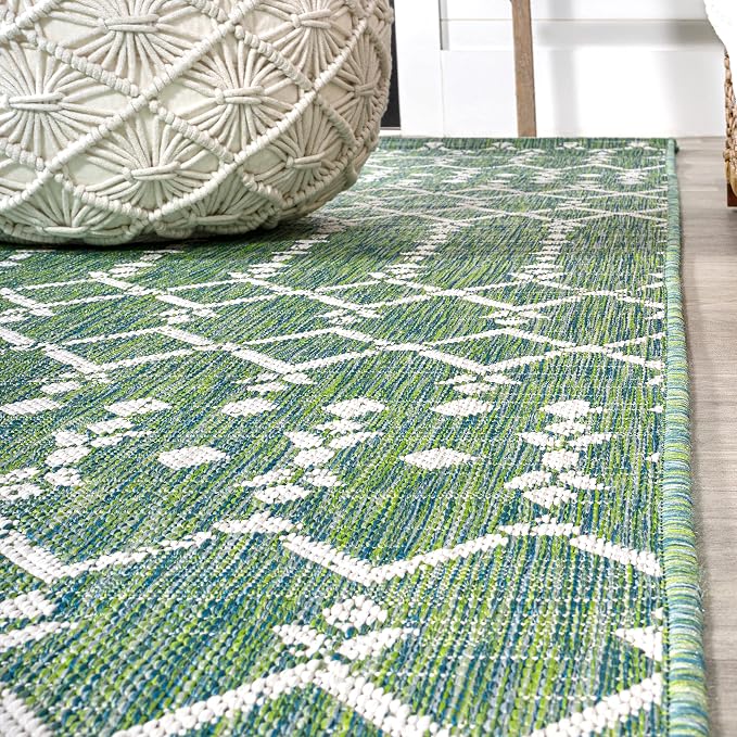 JONATHAN Y Moroccan Geometric Indoor Outdoor Runner Rug 2X8 Green/Cream - Image 6