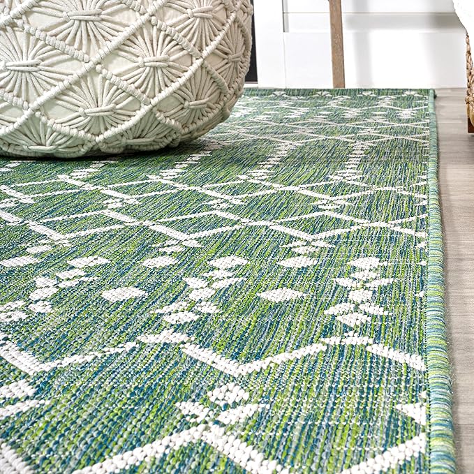 JONATHAN Y Moroccan Geometric Indoor Outdoor Area Rug 4X6 Green/Cream, Ourika - Image 8