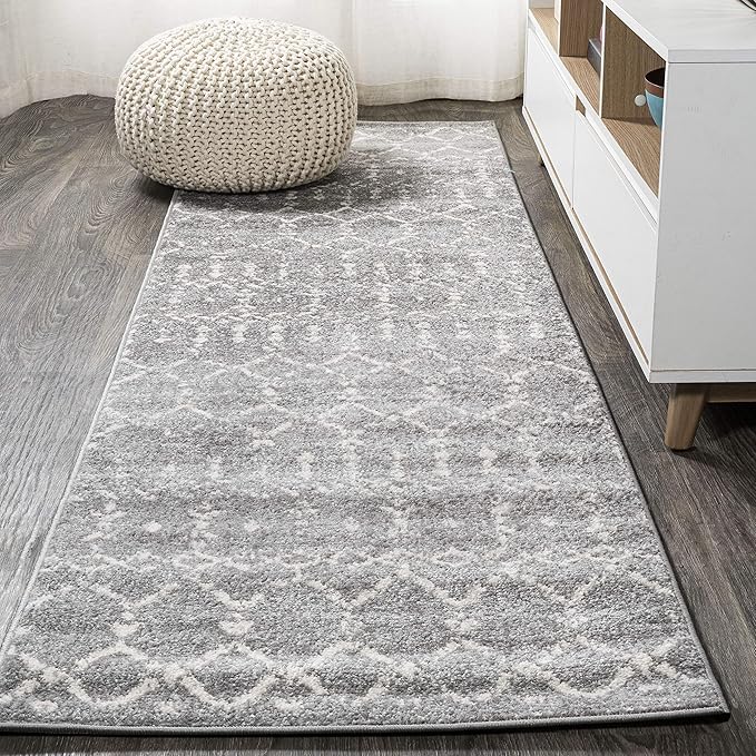 JONATHAN Y Boho Vintage Diamond Gray/Ivory Runner Rug 2X8 ft, Moroccan Hype by JONATHANY