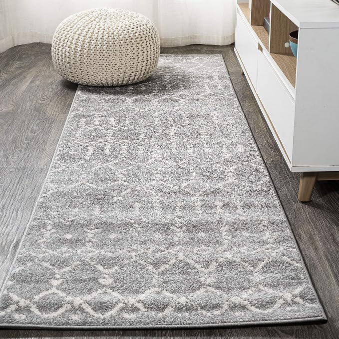 JONATHAN Y Boho Vintage Diamond Gray/Ivory Runner Rug 2X14 ft, Moroccan Hype by JONATHANY